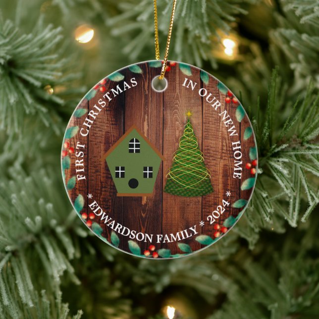 First Christmas in our new Home birdhouse photo Ceramic Ornament (Tree)