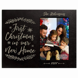 First Christmas In Our New Home Black Photo Frame