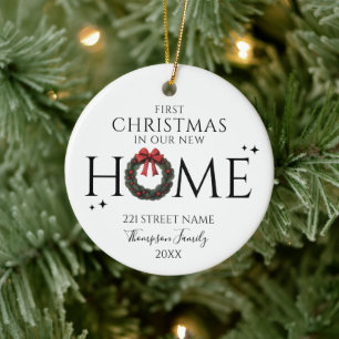 First Christmas In Our New Home Elegant Wreath Ceramic Ornament