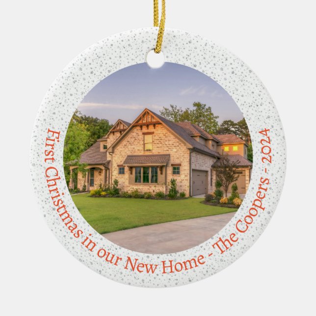First Christmas In Our New Home Family 2 Photo  Ceramic Ornament (Front)