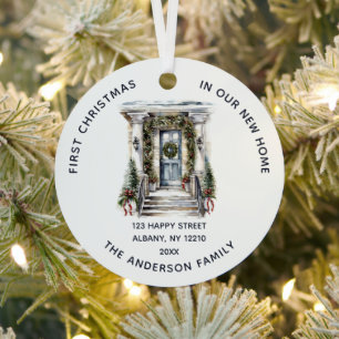 First Christmas In Our New Home Family Photo  Metal Ornament
