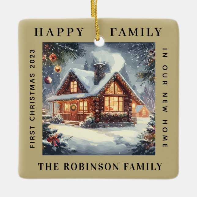 First Christmas In Our New Home Forest Sand Ecru Ceramic Ornament (Front)
