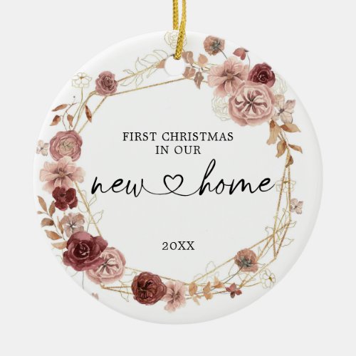 First Christmas In Our New Home Geometric Floral Ceramic Ornament