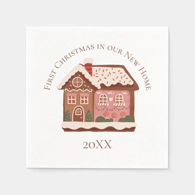 First Christmas in our New Home Gingerbread House Napkins (Front)