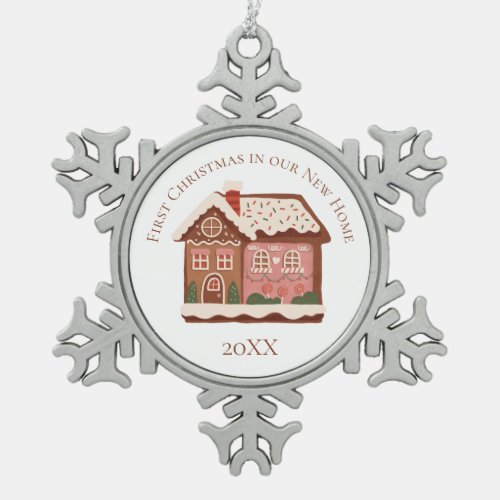 First Christmas in our New Home Gingerbread House Snowflake Pewter Christmas Ornament