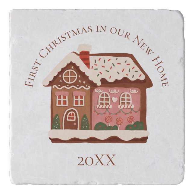 First Christmas in our New Home Gingerbread House  Trivet (Front)