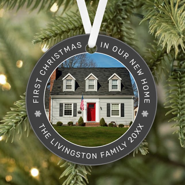 First Christmas in Our New Home Gray Custom Photo Ornament (Creator Uploaded)