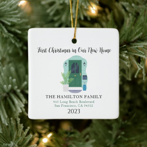 First Christmas in Our New Home Green Front Door Ceramic Ornament