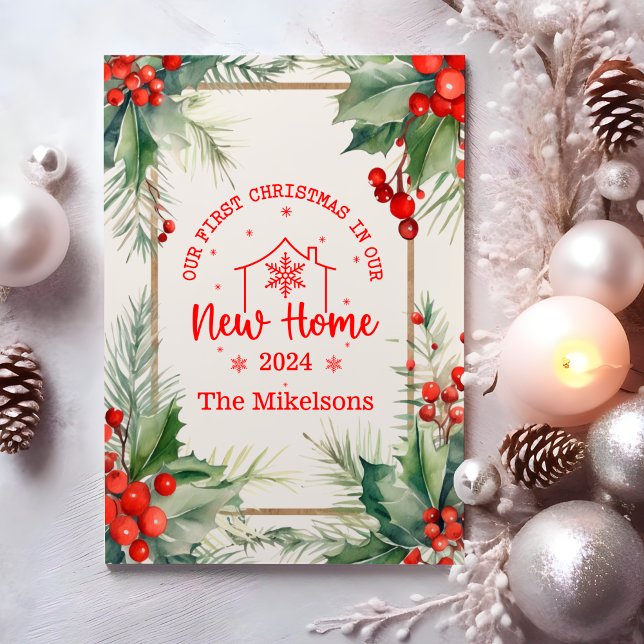 First Christmas In Our New Home Greenery Holiday Card (Creator Uploaded)
