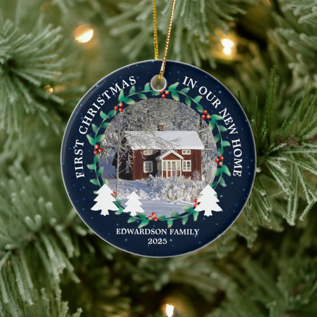First Christmas in our new Home house photo Ceramic Ornament (Tree)