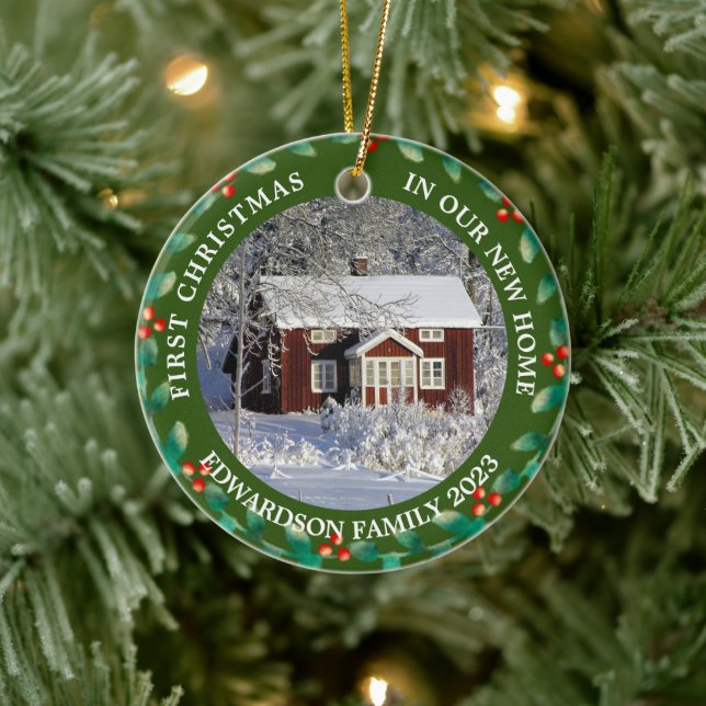 First Christmas in our new Home house photo Ceramic Ornament (Tree)