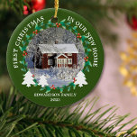 First Christmas in our new Home house photo Ceramic Ornament<br><div class="desc">The first Christmas in our new Home photo Ornament. 
Add your own photos of your new home,  add your names,  text and year and create a very personal and unique Christmas ornament.</div>