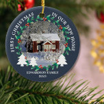 First Christmas in our new Home house photo Ceramic Ornament<br><div class="desc">The first Christmas in our new Home photo Ornament. 
Add your own photos of your new home,  add your names,  text and year and create a very personal and unique Christmas ornament.</div>