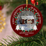 First Christmas in our new Home house photo Ceramic Ornament<br><div class="desc">The first Christmas in our new Home photo Ornament. 
Add your own photos of your new home,  add your names,  text and year and create a very personal and unique Christmas ornament.</div>