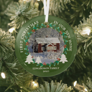 First Christmas in our new Home house photo Glass Ornament
