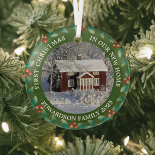 First Christmas in our new Home house photo Glass Ornament