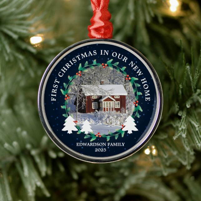 First Christmas in our new Home house photo Metal Ornament (Tree)