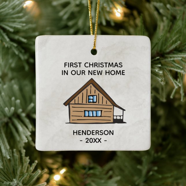 First Christmas In Our New Home Log Cabin Ceramic Ornament (Tree)