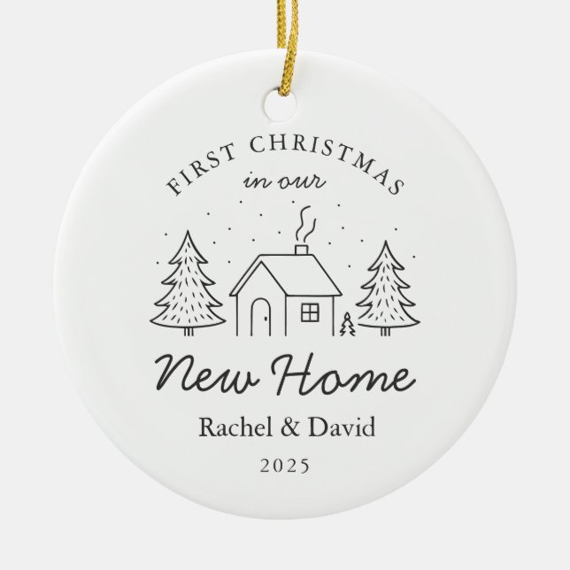 First Christmas in Our New Home – Minimal House  Ceramic Ornament (Front)