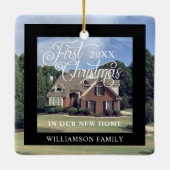 First Christmas In Our New Home Modern Photo Frame Ceramic Ornament (Back)