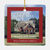 First Christmas In Our New Home Modern Photo Frame Ceramic Ornament (Back)
