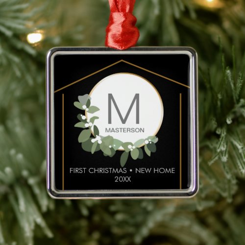 First Christmas in our New Home Monogram Metal Ornament