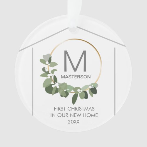First Christmas in our New Home  Monogram Wreath Ornament