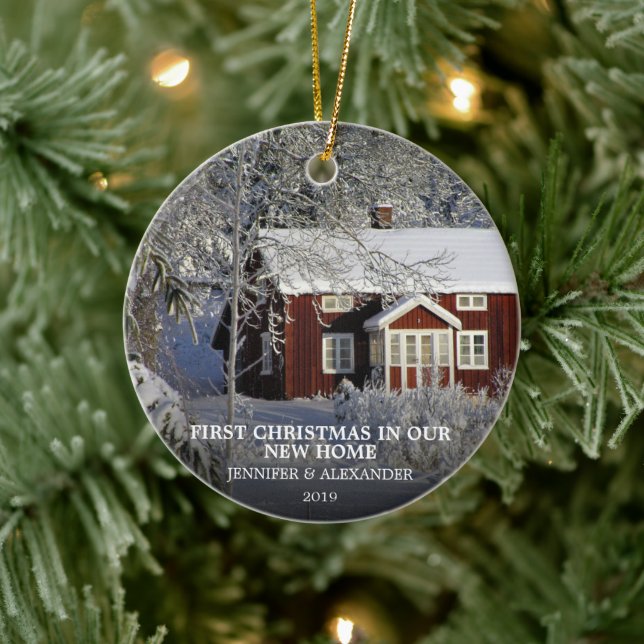First Christmas in our new Home own photo Ceramic Ornament (Tree)
