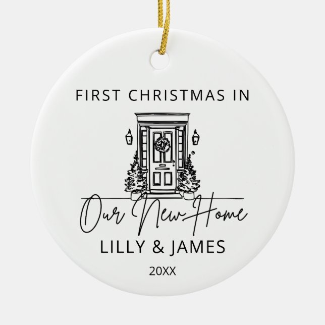 First Christmas in our New Home Owner Family Door  Ceramic Ornament (Front)