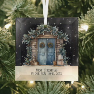 First Christmas in our new home personalized Glass Ornament