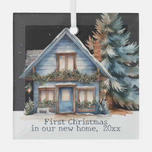 First Christmas in our new home personalized Glass Ornament