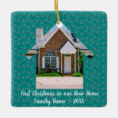 First Christmas in our new home Personalized photo Ceramic Ornament