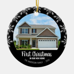 First Christmas in our New Home Photo Black Ceramic Ornament