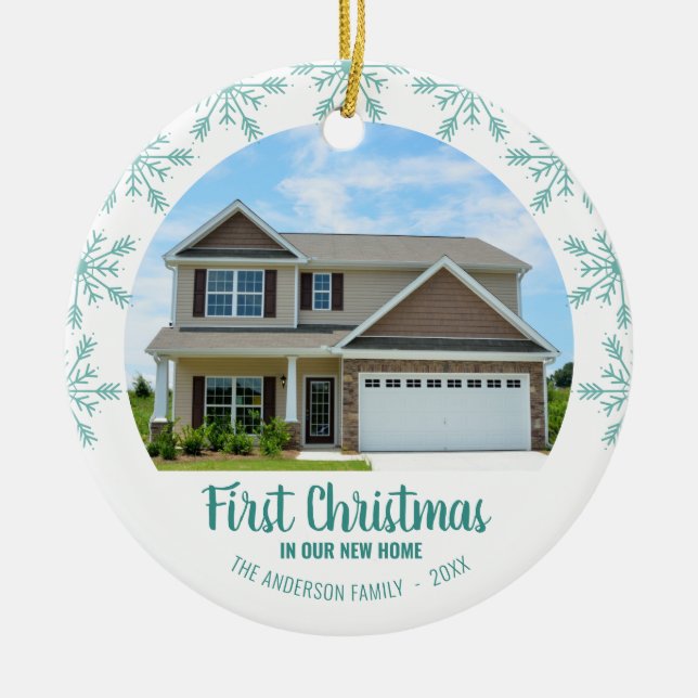 First Christmas in our New Home Photo Ceramic Ornament (Front)