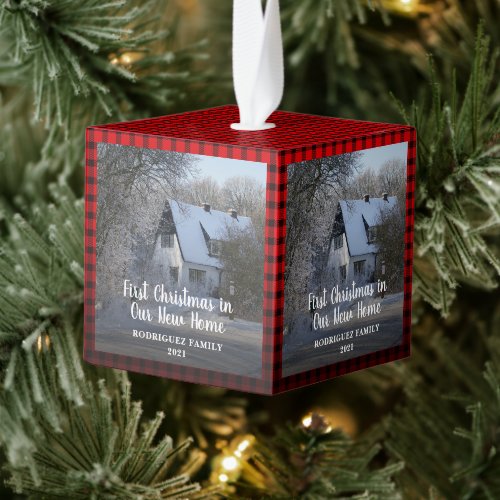 First Christmas in our new home photo Cube Ornamen Cube Ornament