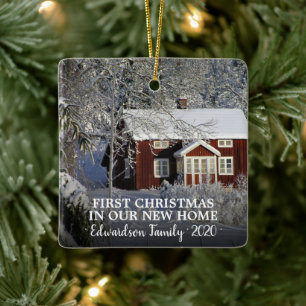 First Christmas in our new Home photo family name Ceramic Ornament