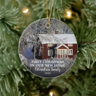 First Christmas in our new Home photo family name Ceramic Ornament