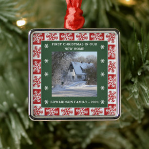 First Christmas in our new Home photo family name Metal Ornament