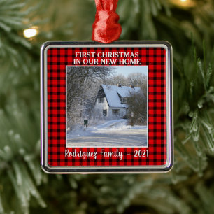 First Christmas in our new Home photo family name Metal Ornament