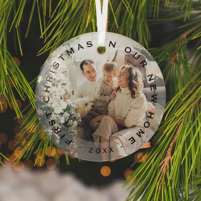 First Christmas in Our New Home Photo Glass Ornament (Creator Uploaded)