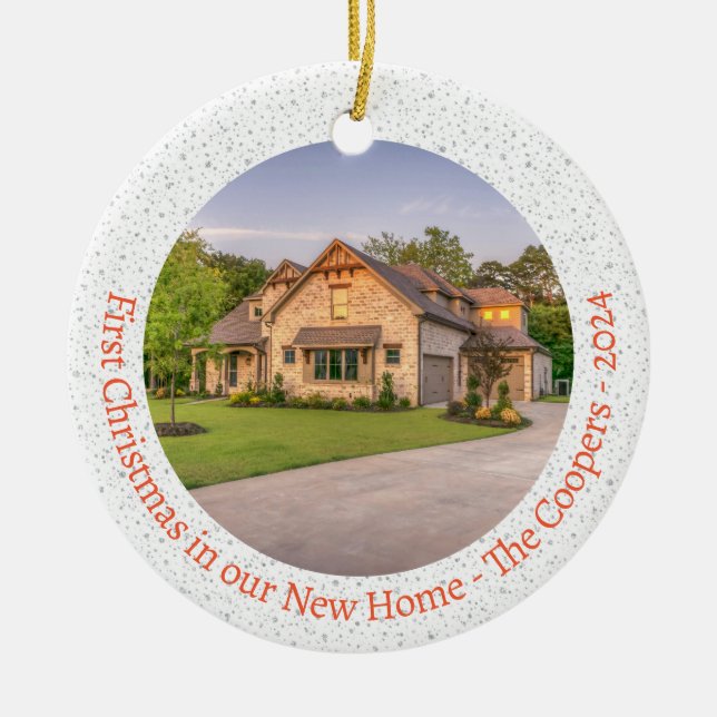 First Christmas In Our New Home Photo Holiday Ceramic Ornament (Front)