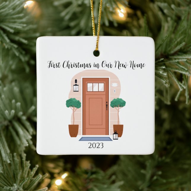 First Christmas in Our New Home Rustic Front Door Ceramic Ornament (Tree)