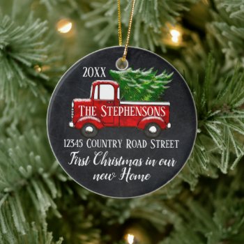 First Christmas In Our New Home Vintage Red Truck Ceramic Ornament by ChristmasCardShop at Zazzle