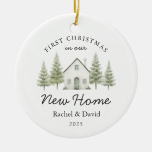 First Christmas in Our New Home Watercolor Cottage Ceramic Ornament
