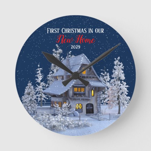 First Christmas in our New Home Winter Wonderland Round Clock