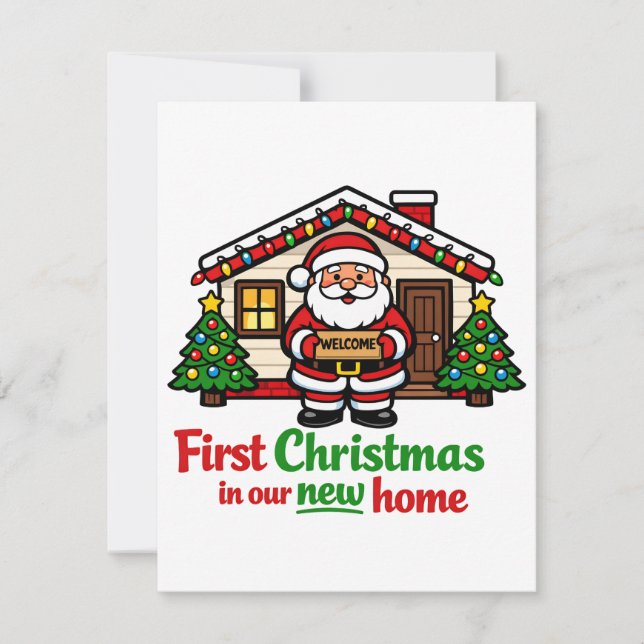 First Christmas in Our New House Santa  Note Card (Front)