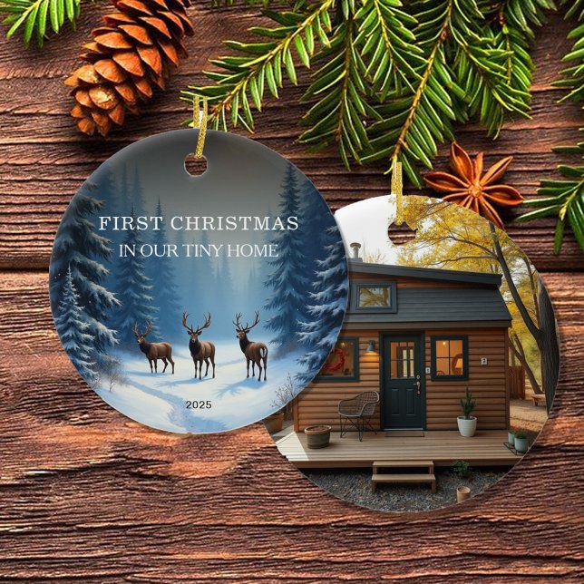 First Christmas in our Tiny Home photo Ceramic Ornament (Create your own First Christmas in our Tiny Home photo Ceramic Ornament.)