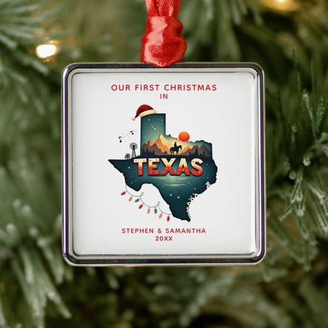 First Christmas In Texas State Personalized Metal Ornament (Tree)