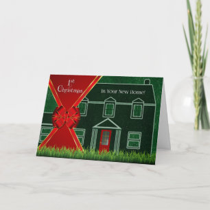First Christmas in Your New Home Red and Green Holiday Card
