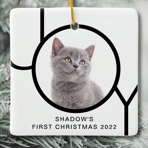 First Christmas Joy Cute Cat Kitten Custom Photo Ceramic Ornament